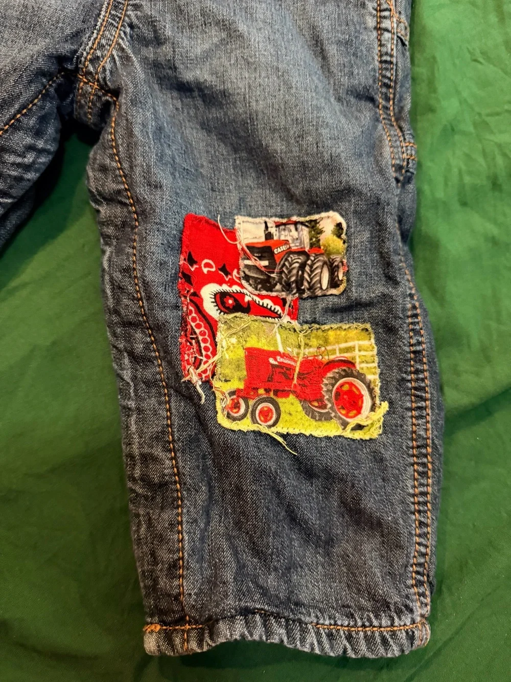 18 month - OshKosh B’Gosh - Denim Kids Overalls with Tractor Patch, Lined